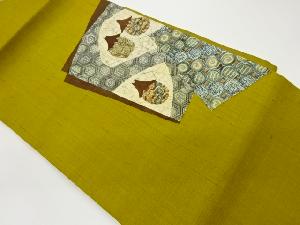 手織り紬色紙に茄子模様名古屋帯